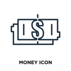 Money icon vector isolated on white background, Money sign , line symbol or linear element design in outline style