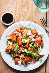 Apples, rocket, goats cheese, pomegranate salad with balsamic dressing