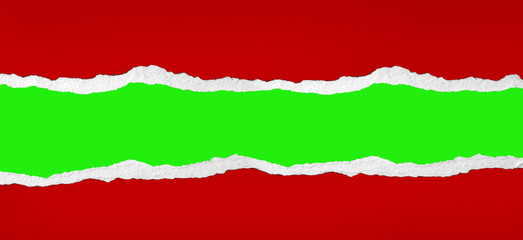 Red and green ripped paper. Christmas background
