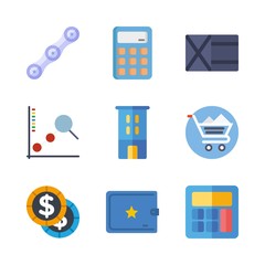 economy vector icons set. calculator, wallet, line chart and chain in this set