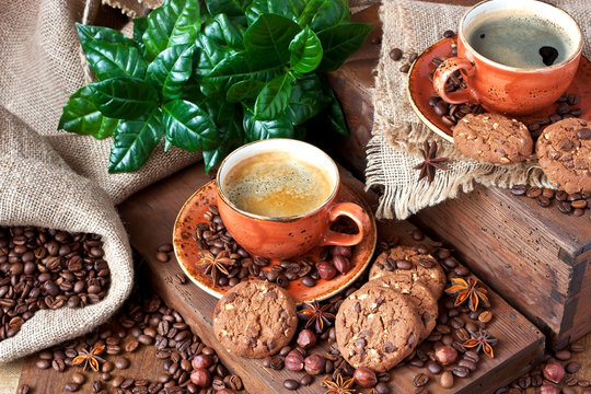 Cup of coffee with cookies