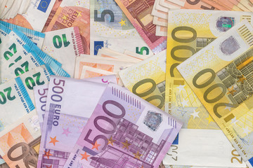 100 200 500 euro banknote as background