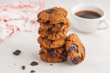 Healthy vegan cookies with chocolate, white background. Clean eating concept.