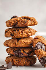 Fototapeta na wymiar Healthy vegan cookies with chocolate, white background. Clean eating concept.