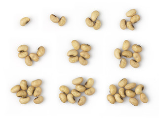 Set of Roasted Soybeans or Soy Nuts isolated on White Background.