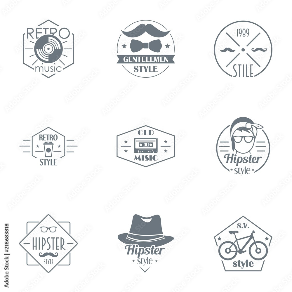 Poster retro hipster logo set. simple set of 9 retro hipster vector logo for web isolated on white backgrou