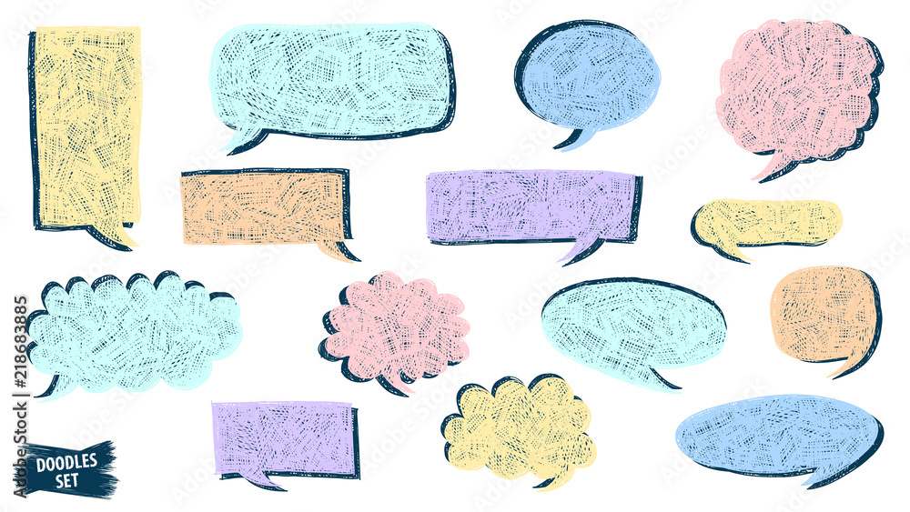 Poster speech bubble doodles set. scribble frames collection. sketch vector. hand drawn effect illustration
