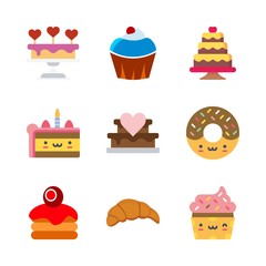 cake icons set. dessert, bakery, dish and top graphic works