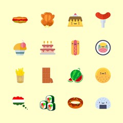 Fototapeta na wymiar eat vector icons set. hungery, chocolate, cupcake and melon in this set