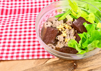 Thai Style Clear Soup with Congealed pork blood