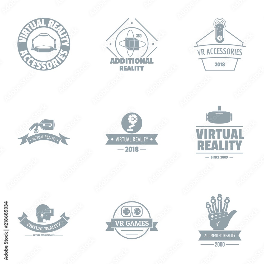 Poster virt real logo set. simple set of 9 virt real vector logo for web isolated on white background