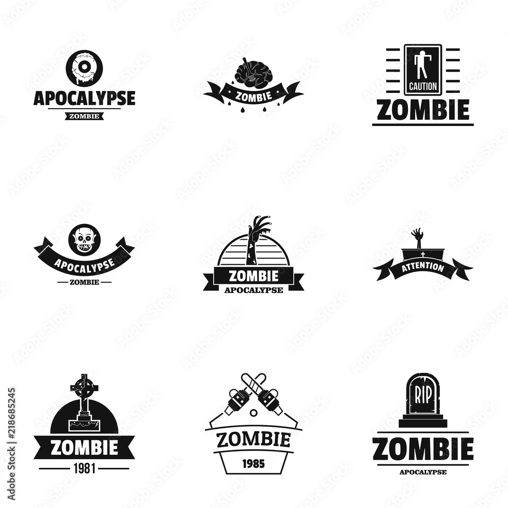 Poster zombie way logo set. simple set of 9 zombie way vector logo for web isolated on white background
