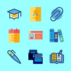 school vector icons set. paperclip, notebook, mortarboard and certificate in this set - 218685235