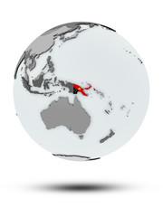 Papua New Guinea on political globe isolated