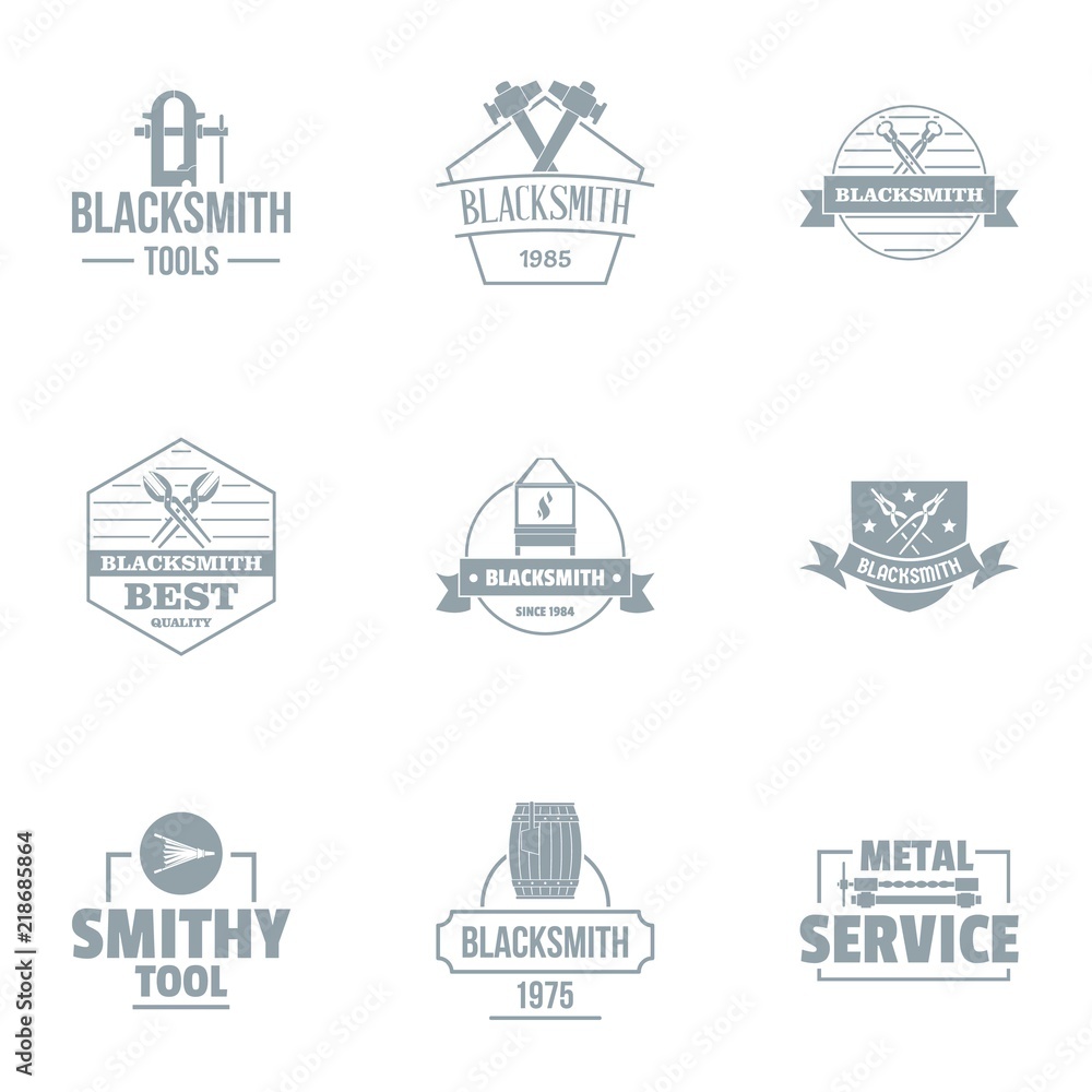 Poster blacksmithing logo set. simple set of 9 blacksmithing vector logo for web isolated on white backgrou