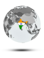 India on political globe isolated