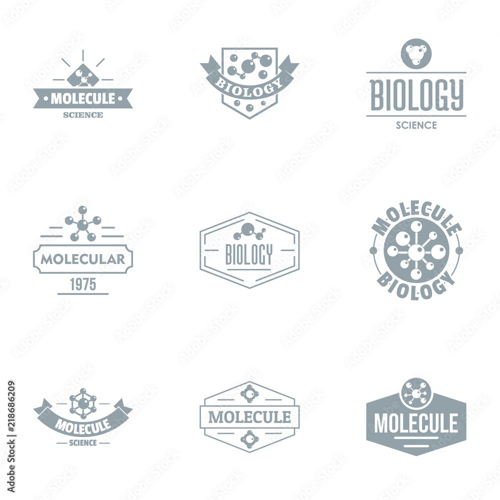 Poster molecule logo set. simple set of 9 molecule vector logo for web isolated on white background