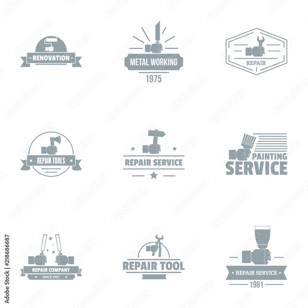 Poster tool renovate logo set. simple set of 9 tool renovate vector logo for web isolated on white backgrou