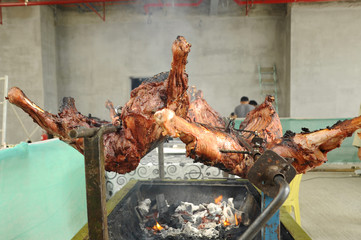 The raw lamb meat has been mixed with various spices and grilled using traditional methods....
