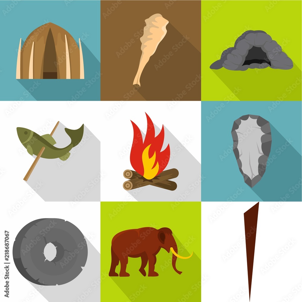 Poster common ancestor icons set. flat set of 9 common ancestor vector icons for web isolated on white back