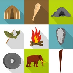 Common ancestor icons set. Flat set of 9 common ancestor vector icons for web isolated on white background