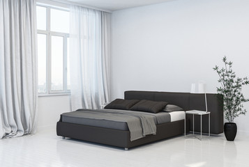 Stylish monochromatic grey and white bedroom