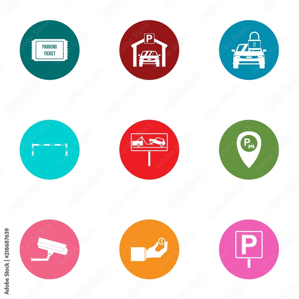 Poster parking camera icons set. flat set of 9 parking camera vector icons for web isolated on white backgr
