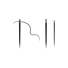 Set of sewing needles vector icons. Sewing needle and thread.