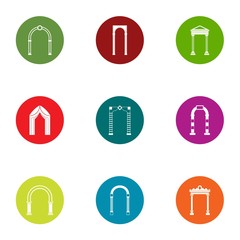 Arched vault icons set. Flat set of 9 arched vault vector icons for web isolated on white background