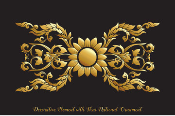 Set of gold elements of traditional Thai ornament. 