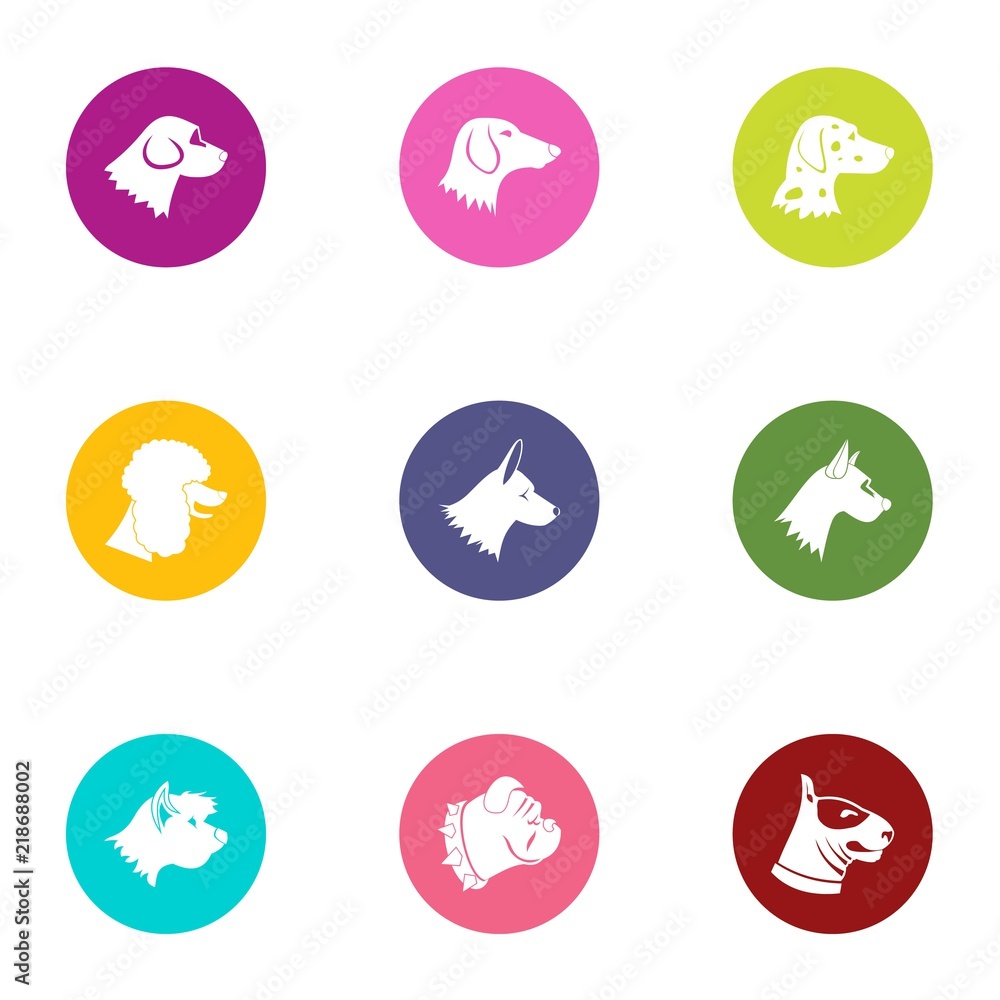 Poster dog hunter icons set. flat set of 9 dog hunter vector icons for web isolated on white background
