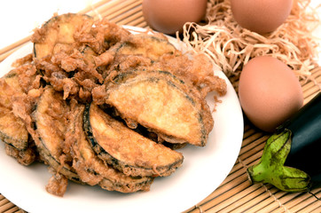 eggplant menu with Crispy Omelet or Fried Solanum melongena with Egg.