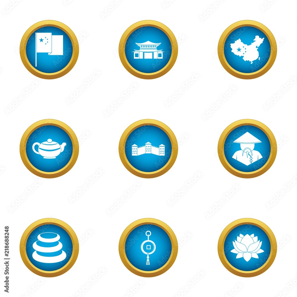 Aufkleber asie icons set. flat set of 9 asie vector icons for web isolated on white background