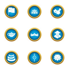 Asie icons set. Flat set of 9 asie vector icons for web isolated on white background