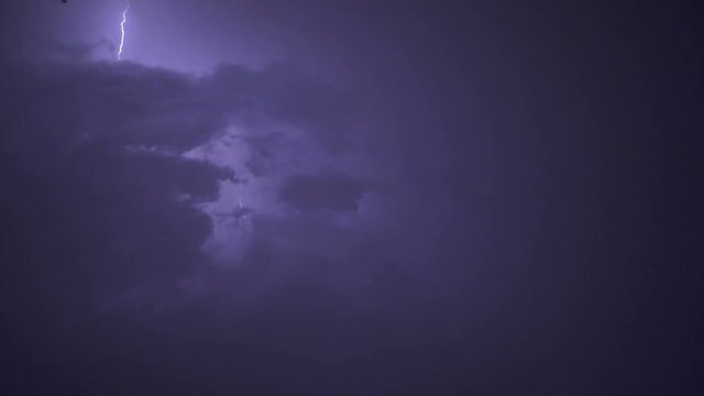 The beautiful thunderstorm with lightning in the night sky. slow motion