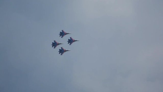 Group Aerobatics Military Aircraft In Formation