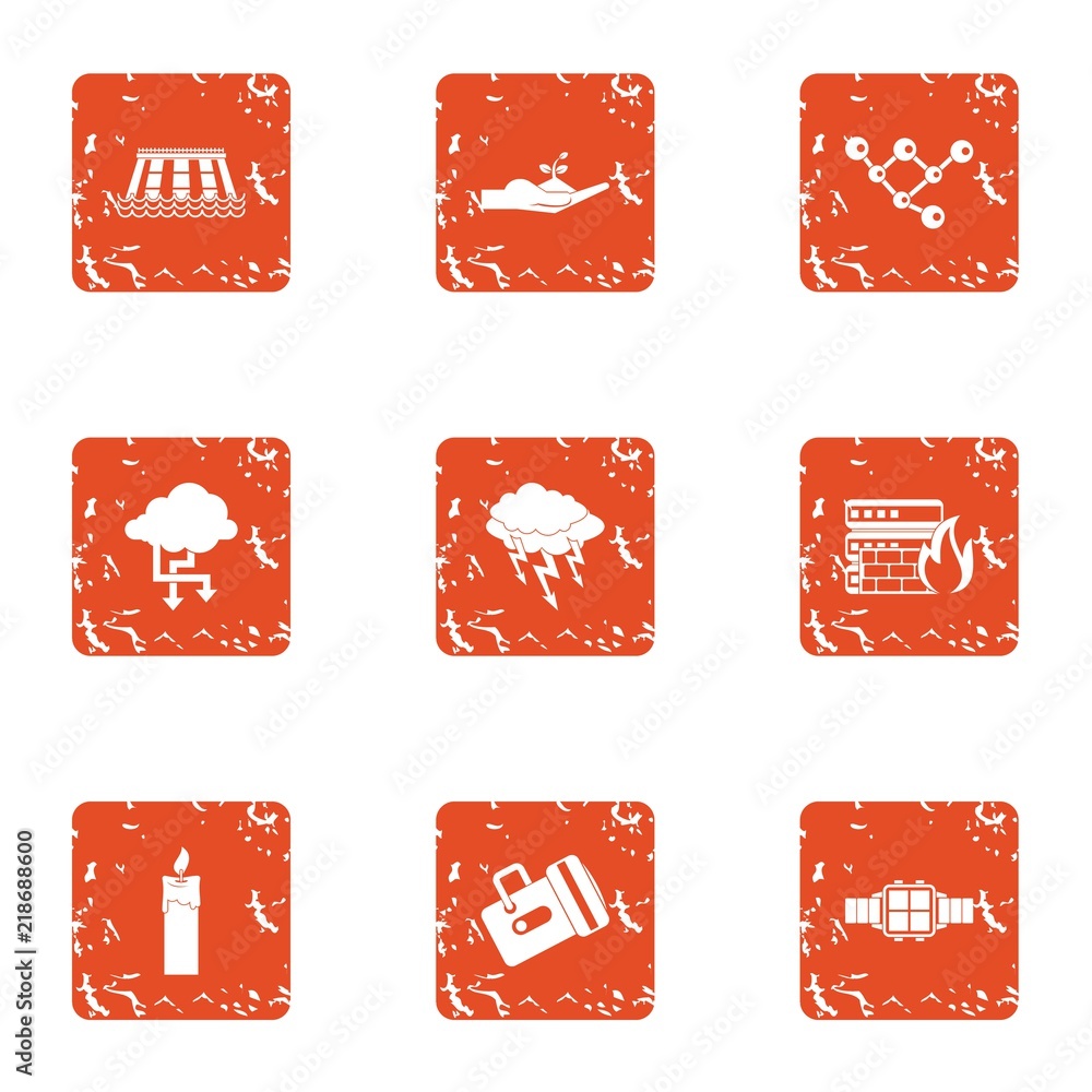 Poster industrial data icons set. grunge set of 9 industrial data vector icons for web isolated on white ba