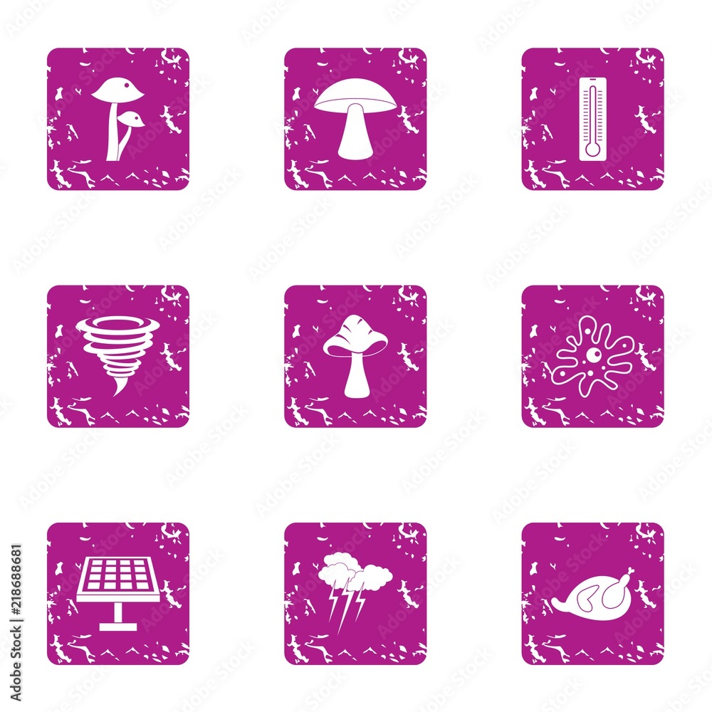 Poster permanent icons set. grunge set of 9 permanent vector icons for web isolated on white background