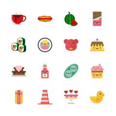 eat vector icons set. wedding cake, sushi, hot dog and cone in this set