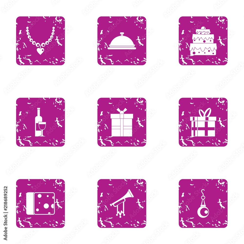 Aufkleber puff pie icons set. grunge set of 9 puff pie vector icons for web isolated on white background