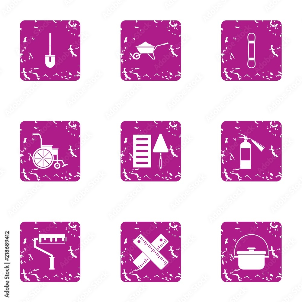 Poster colouration icons set. grunge set of 9 colouration vector icons for web isolated on white background