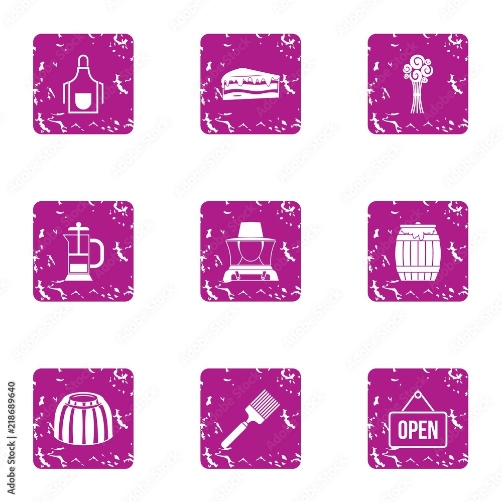Poster open shop icons set. grunge set of 9 open shop vector icons for web isolated on white background