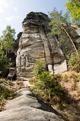 Rock town in central europe. A trail leading in a mountainous area.