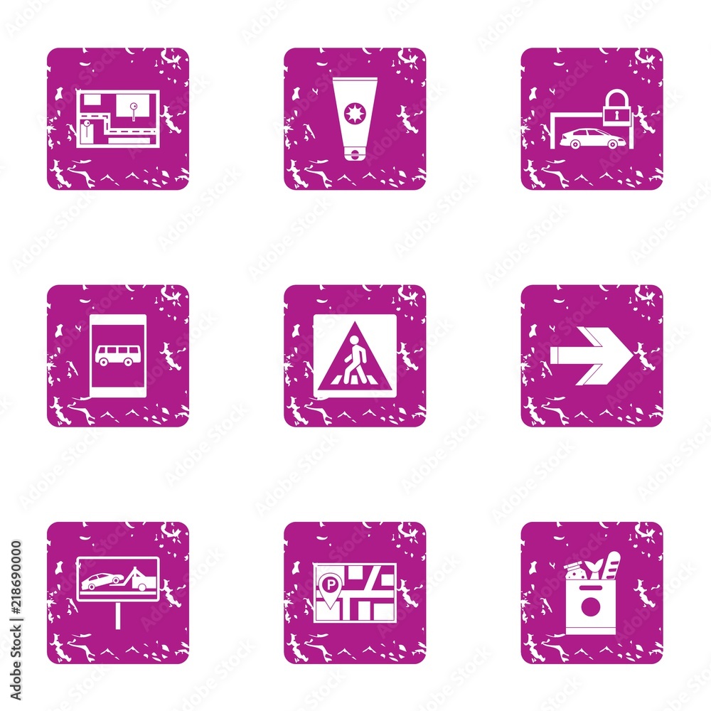 Poster way guide icons set. grunge set of 9 way guide vector icons for web isolated on white background