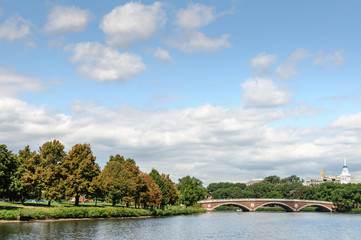 Boston skyline, city view from river