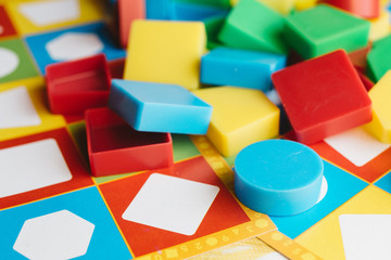close up children's educational toys, colorful shapes