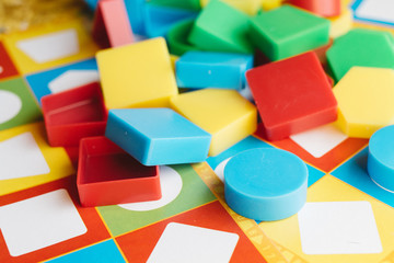 close up children's educational toys, colorful shapes