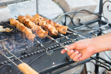 Fry barbecue on hot coals. photo large.