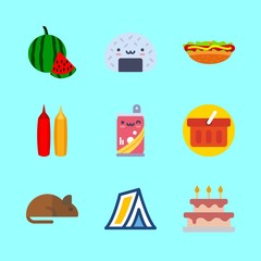 food vector icons set. wedding cake, tent, shopping basket and mustard and ketchup in this set