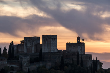 Obraz premium beautiful sunset over the Alhambra, from Sacromonte, Granada, Spain